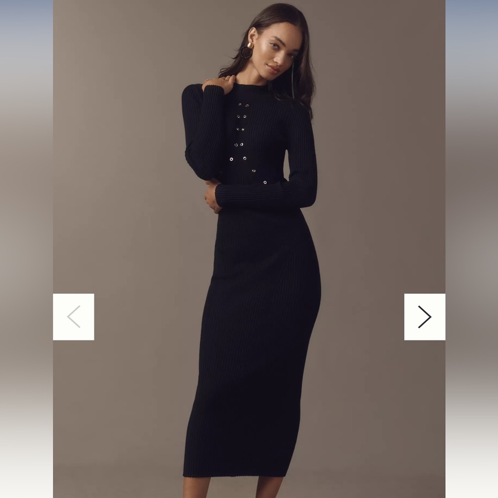 By Anthropologie Long-Sleeve Mock Neck Studded Sweater Midi Dress